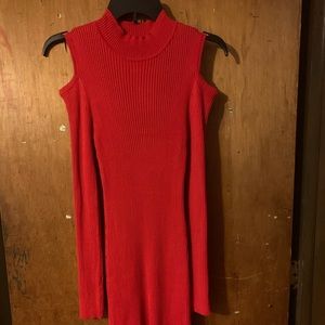 High neck, Tight, Red, Long Sleeve dress